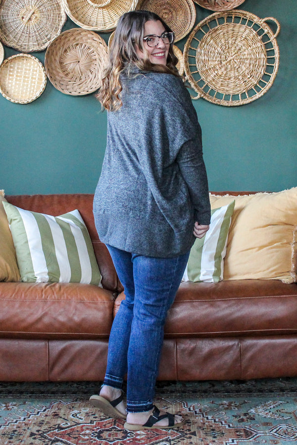 Heathered Dolman Sweater, Charcoal