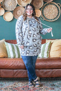 Leopard Hoodie Tunic, Grey