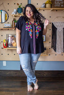 Boho Embroidery Top, Black