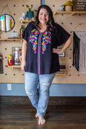 Boho Embroidery Top, Black