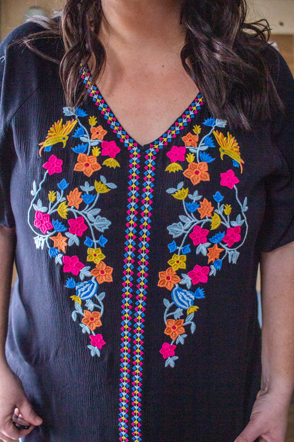 Boho Embroidery Top, Black