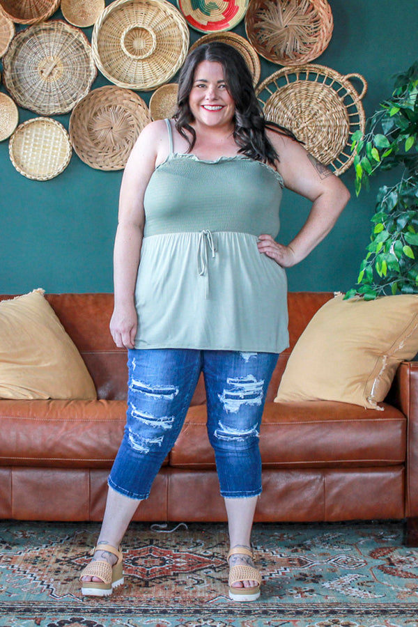 Basic Smocked Tank, Sage