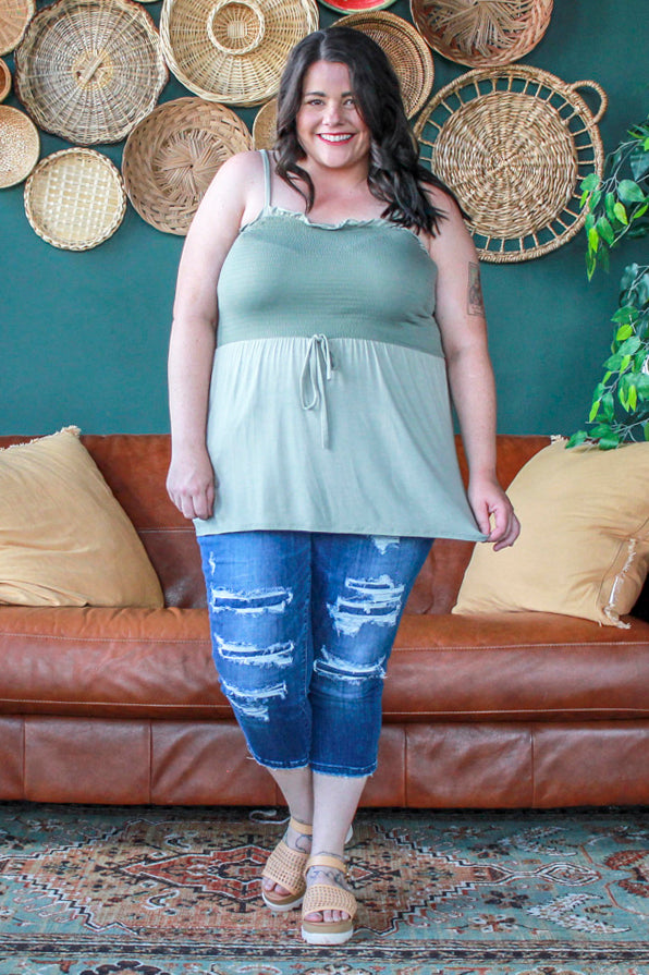 Basic Smocked Tank, Sage