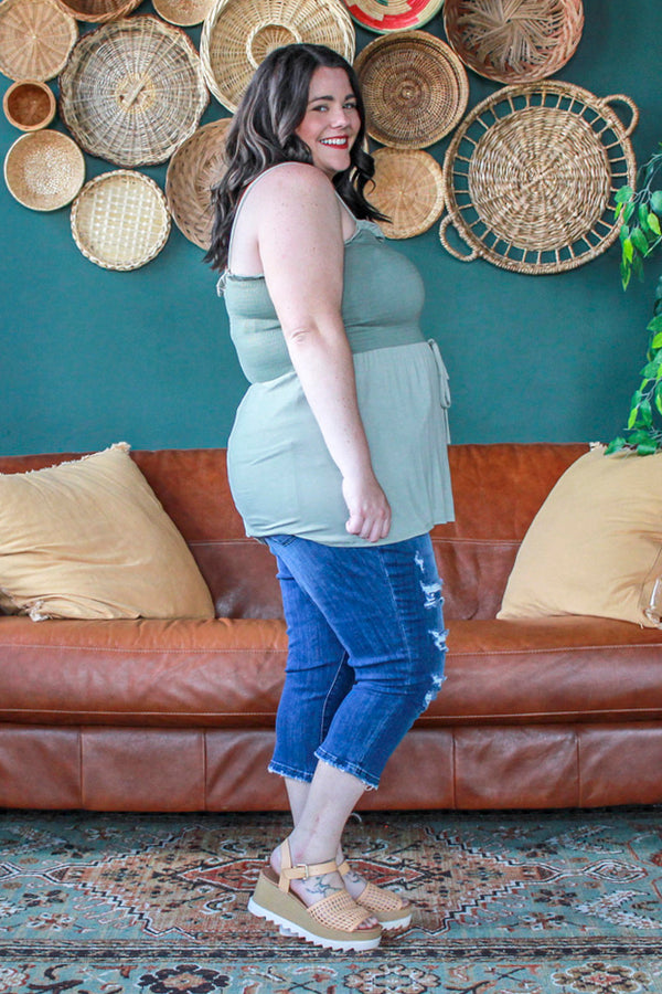 Basic Smocked Tank, Sage