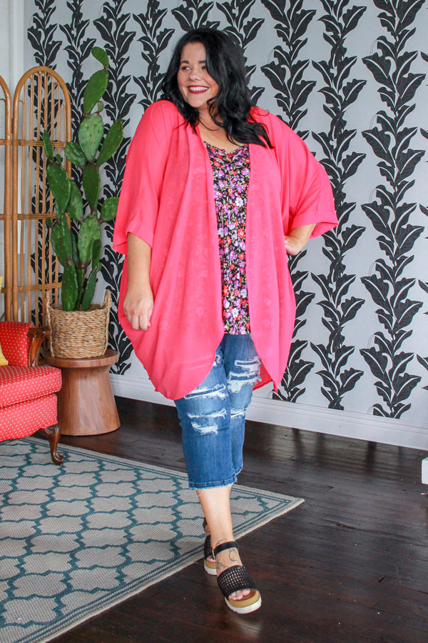 Basic Chiffon Kimono, Coral