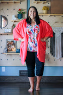 Basic Chiffon Kimono, Coral