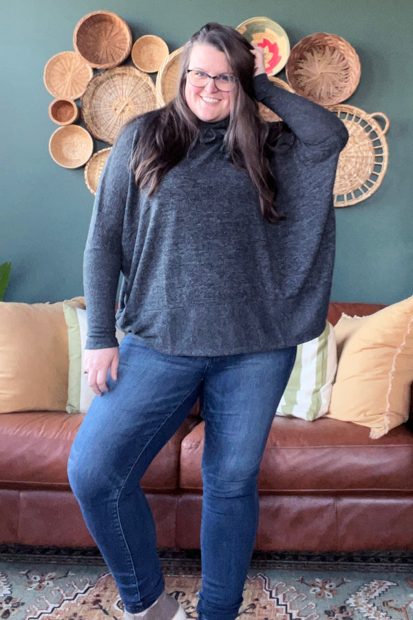 Heathered Dolman Sweater, Charcoal