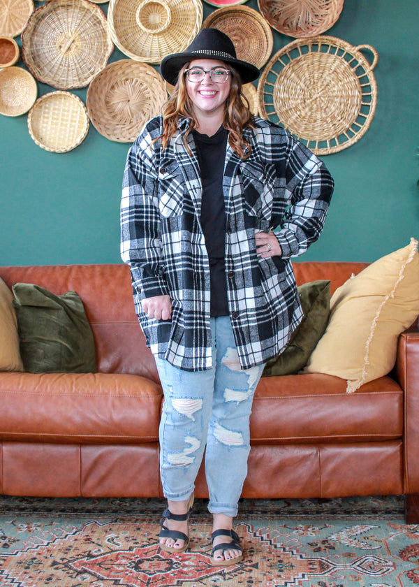 Fall Plaid Shacket, Black