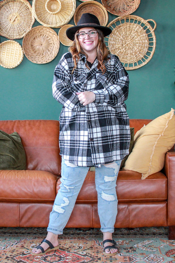 Fall Plaid Shacket, Black