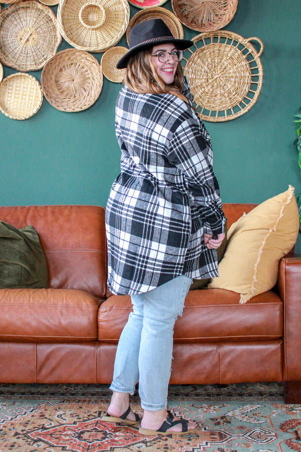 Fall Plaid Shacket, Black