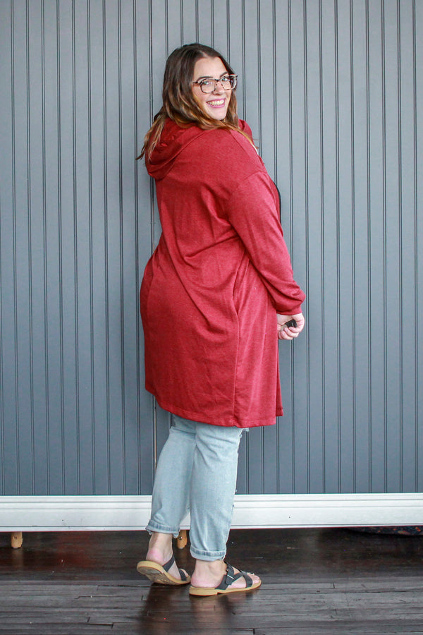 Curvig Hoodie Cardigan, Red