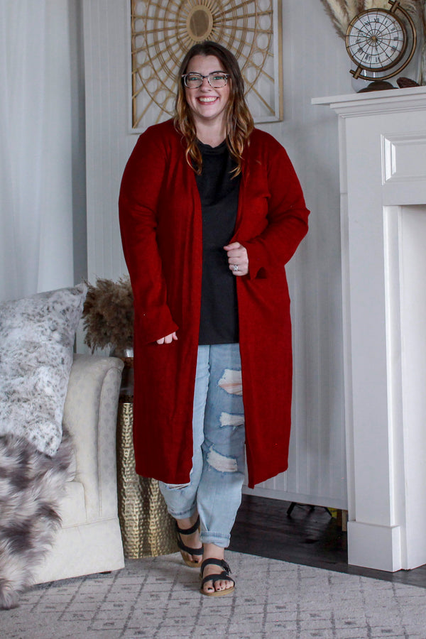 Dark Duster Cardigan, Maroon