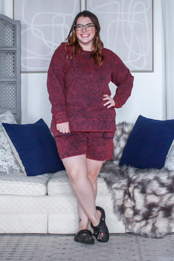 Acid Wash Winter Lounge Set, Burgundy