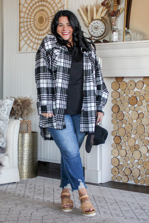 Fall Plaid Shacket, Black