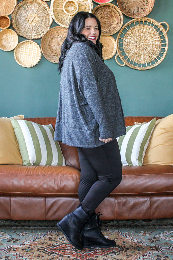 Heathered Dolman Sweater, Charcoal